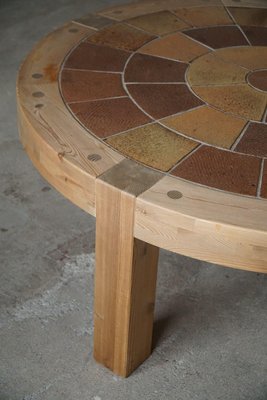 Large Round Coffee Table in Pine & Ceramic, Denmark, 1970s-MXF-1746770