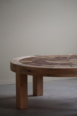 Large Round Coffee Table in Pine & Ceramic, Denmark, 1970s-MXF-1746770