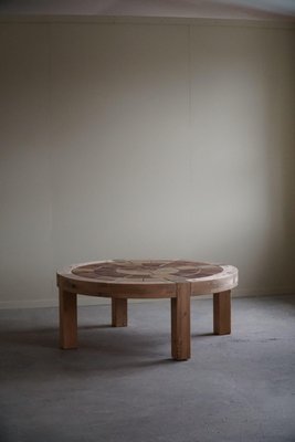 Large Round Coffee Table in Pine & Ceramic, Denmark, 1970s-MXF-1746770