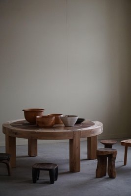 Large Round Coffee Table in Pine & Ceramic, Denmark, 1970s-MXF-1746770