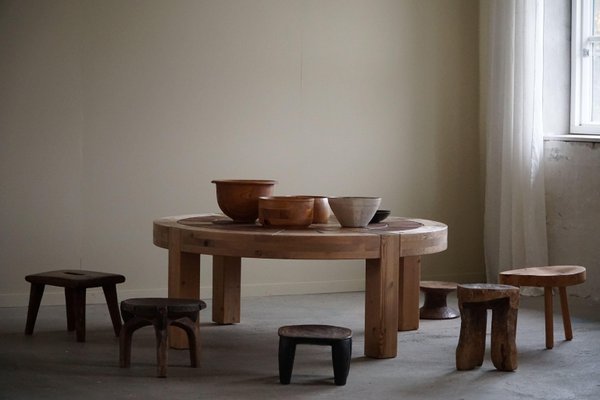 Large Round Coffee Table in Pine & Ceramic, Denmark, 1970s-MXF-1746770