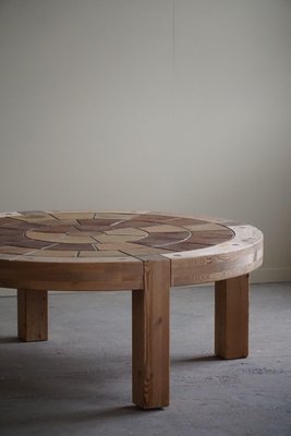 Large Round Coffee Table in Pine & Ceramic, Denmark, 1970s-MXF-1746770