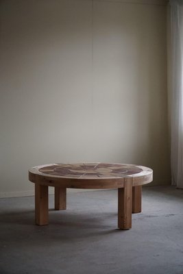 Large Round Coffee Table in Pine & Ceramic, Denmark, 1970s-MXF-1746770