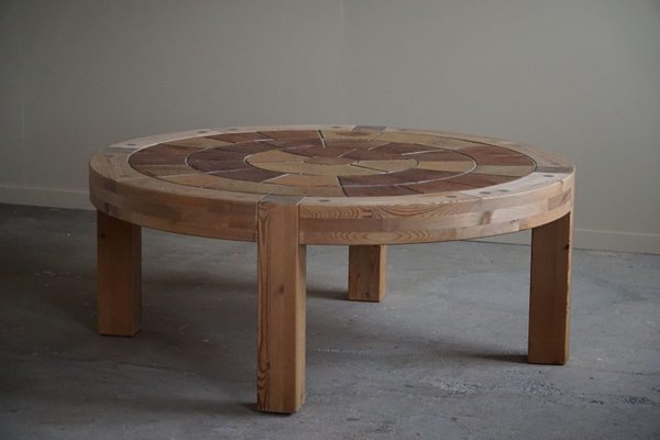 Large Round Coffee Table in Pine & Ceramic, Denmark, 1970s-MXF-1746770