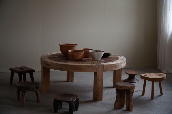 Large Round Coffee Table in Pine & Ceramic, Denmark, 1970s-MXF-1746770