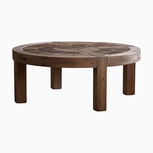 Large Round Coffee Table in Pine & Ceramic, Denmark, 1970s-MXF-1746770