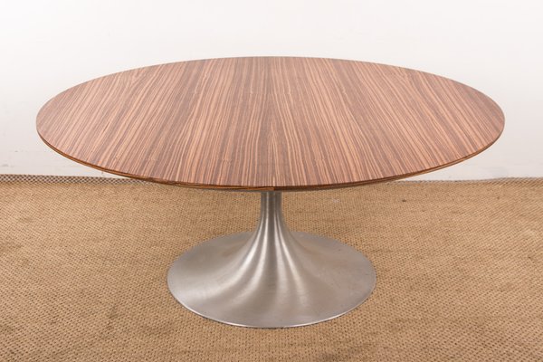 Large Round Coffee Table with Brushed Aluminum Tulip Foot and Zebrano, 1960s-EMB-1730397