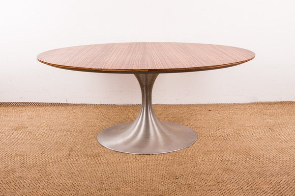 Large Round Coffee Table with Brushed Aluminum Tulip Foot and Zebrano, 1960s-EMB-1730397