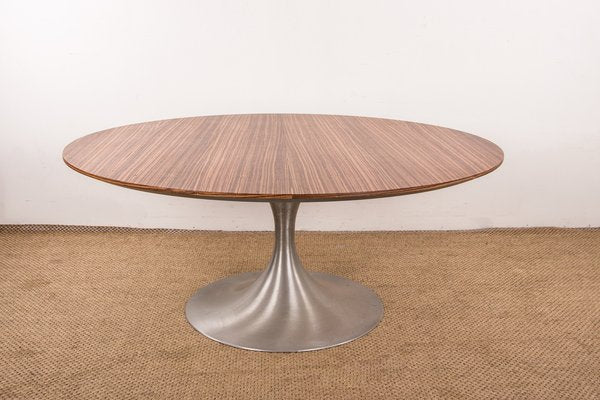 Large Round Coffee Table with Brushed Aluminum Tulip Foot and Zebrano, 1960s-EMB-1730397