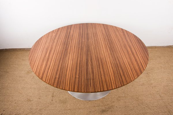 Large Round Coffee Table with Brushed Aluminum Tulip Foot and Zebrano, 1960s-EMB-1730397