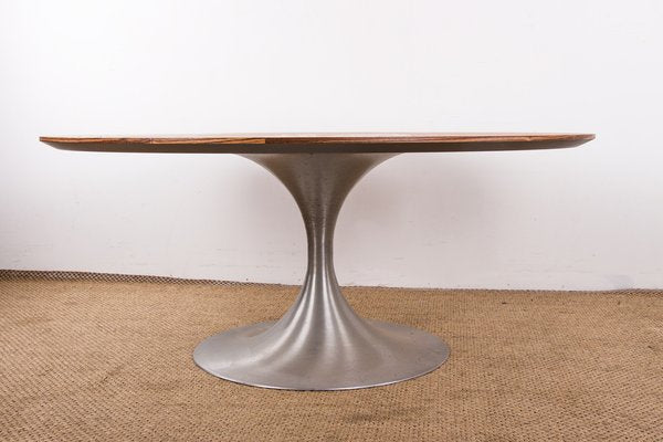 Large Round Coffee Table with Brushed Aluminum Tulip Foot and Zebrano, 1960s-EMB-1730397