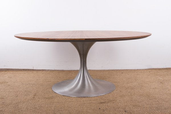 Large Round Coffee Table with Brushed Aluminum Tulip Foot and Zebrano, 1960s-EMB-1730397