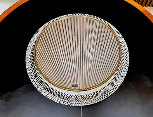 Large Round Illuminated Wire Mesh and Crystal Glass Mirror from Vereinigte Werkstätten München, Germany, 1950s-JP-1078636