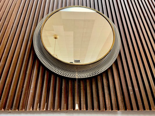 Large Round Illuminated Wire Mesh and Crystal Glass Mirror from Vereinigte Werkstätten München, Germany, 1950s-JP-1078636