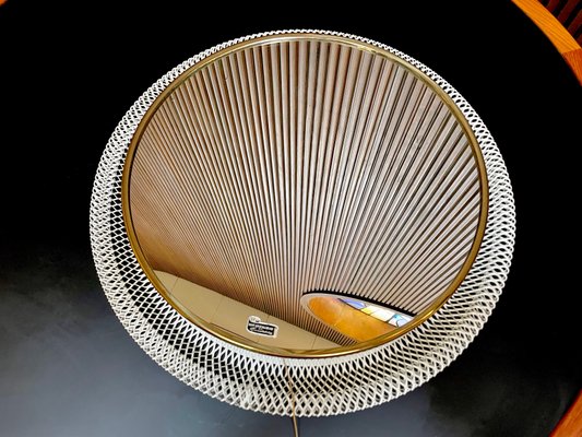 Large Round Illuminated Wire Mesh and Crystal Glass Mirror from Vereinigte Werkstätten München, Germany, 1950s-JP-1078636