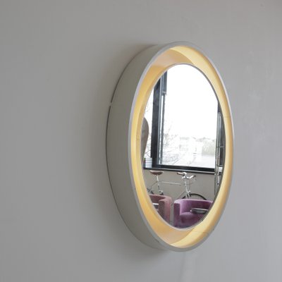 Large Round Illuminated Wooden Mirror, 1970s-INL-1272916