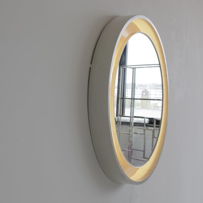 Large Round Illuminated Wooden Mirror, 1970s-INL-1272916