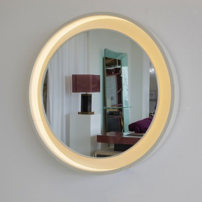 Large Round Illuminated Wooden Mirror, 1970s-INL-1272916