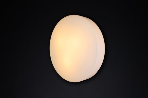 Large Round Opaline Ceiling or Wall Light from Staff Leuchten, Germany, 1970s-TRW-1729765