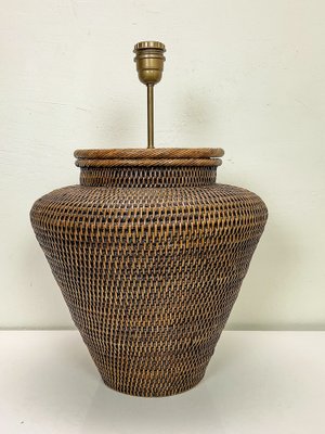 Large Round Rattan Table Lamp, 1970s-WZZ-1813397