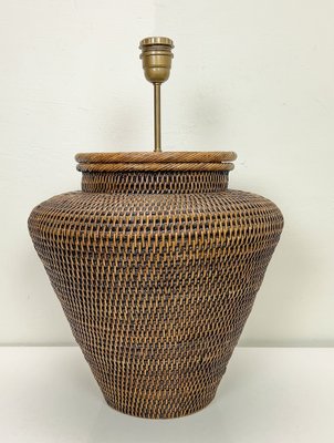 Large Round Rattan Table Lamp, 1970s-WZZ-1813397