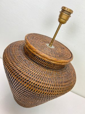 Large Round Rattan Table Lamp, 1970s-WZZ-1813397