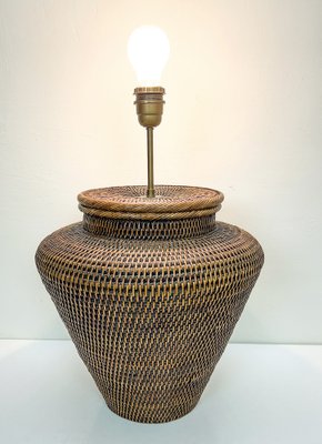 Large Round Rattan Table Lamp, 1970s-WZZ-1813397