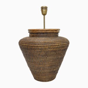 Large Round Rattan Table Lamp, 1970s-WZZ-1813397