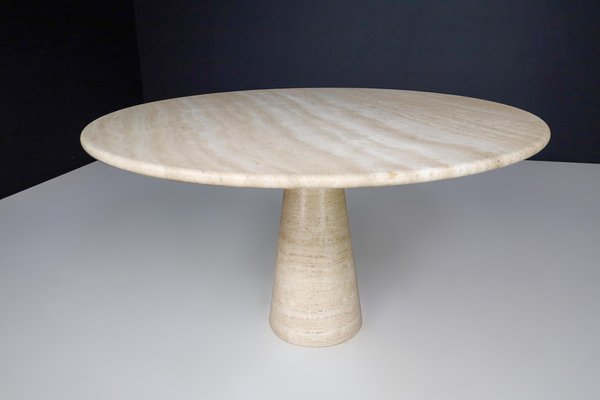 Large Round Travertine Dining or Centre Table, Italy, 1970s-TRW-1696525