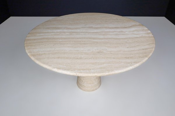 Large Round Travertine Dining or Centre Table, Italy, 1970s-TRW-1696525