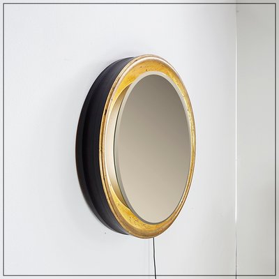 Large Round Wall Light Mirror in Gold Leaf, 1960s-NYF-2018869