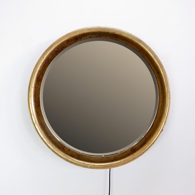 Large Round Wall Light Mirror in Gold Leaf, 1960s-NYF-2018869