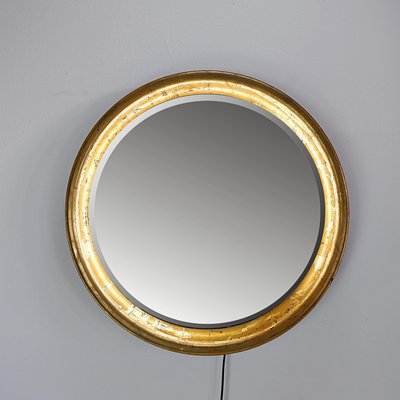 Large Round Wall Light Mirror in Gold Leaf, 1960s-NYF-2018869