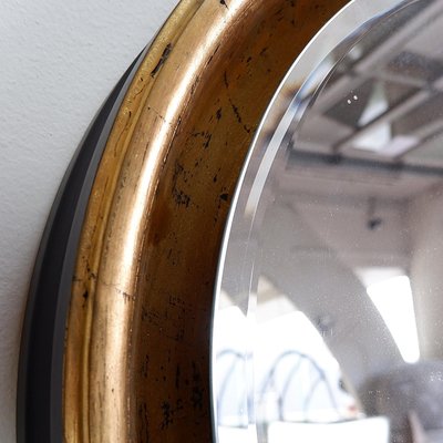 Large Round Wall Light Mirror in Gold Leaf, 1960s-NYF-2018869