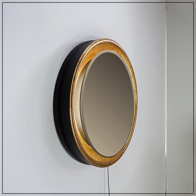 Large Round Wall Light Mirror in Gold Leaf, 1960s-NYF-2018869