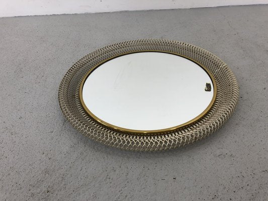 Large Round Wire Mesh and Crystal Glass Mirror from United Workshops Munich, Germany, 1950s-JWH-1304357