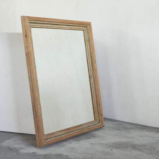 Large Rustic Mirror in Pine and Faded Paint, 1920s