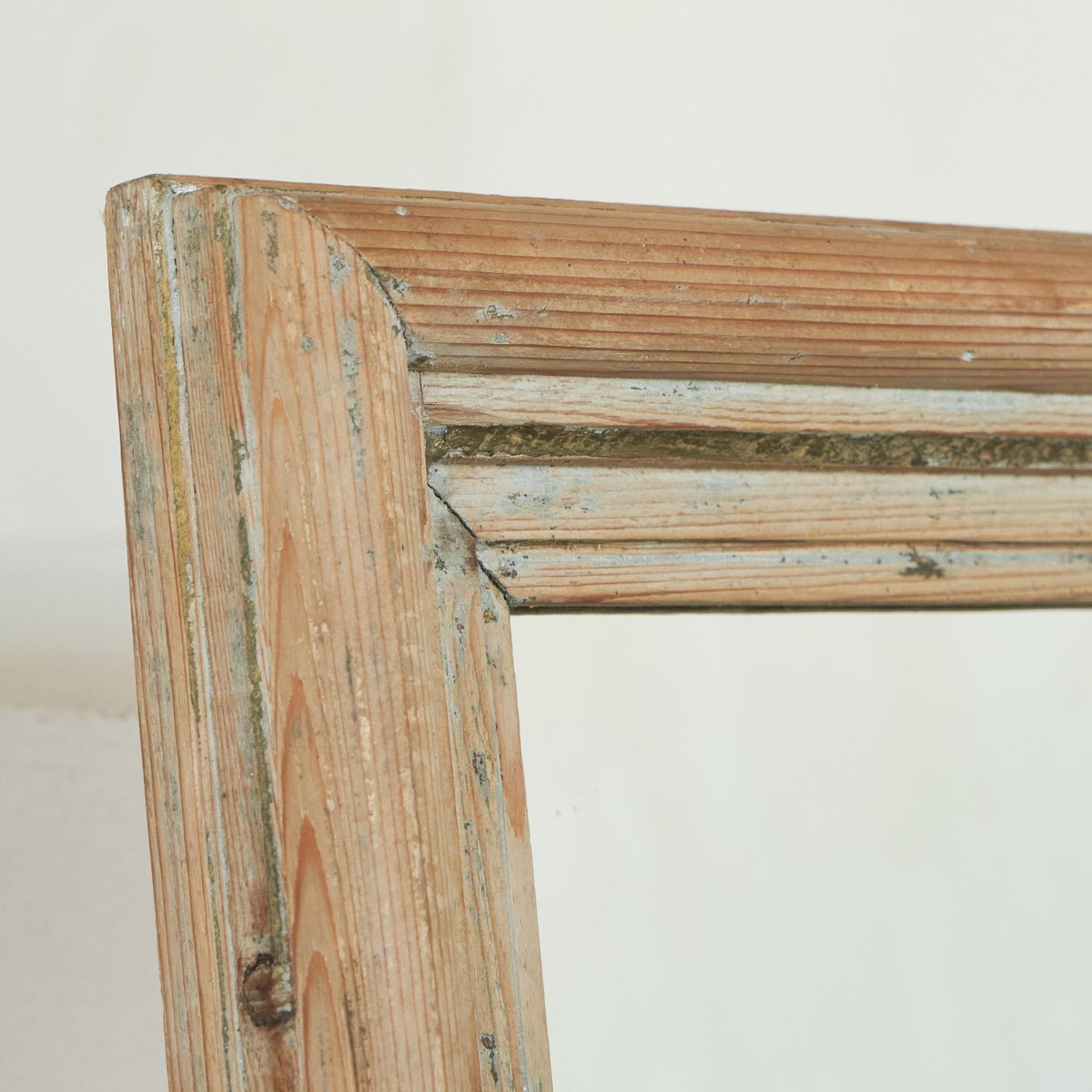 Large Rustic Mirror in Pine and Faded Paint, 1920s