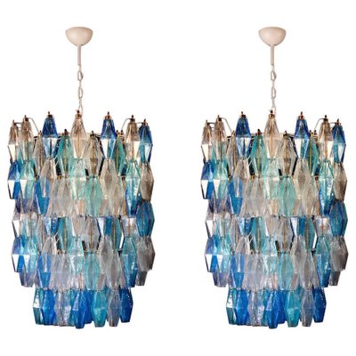 Large Sapphire Murano Glass Poliedri Chandelier in the Style of C. Scarpa-MBH-1032645