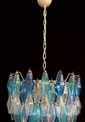 Large Sapphire Murano Glass Poliedri Chandelier in the Style of C. Scarpa-MBH-1032645