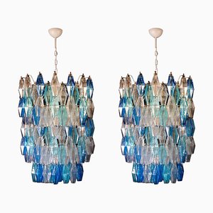 Large Sapphire Murano Glass Poliedri Chandelier in the Style of C. Scarpa-MBH-1032645