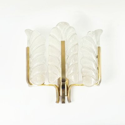 Large Scandinavian Glass & Brass Leaf Wall Light attributed to Carl Fagerlund for Orrefors, 1960s-BMM-1723925