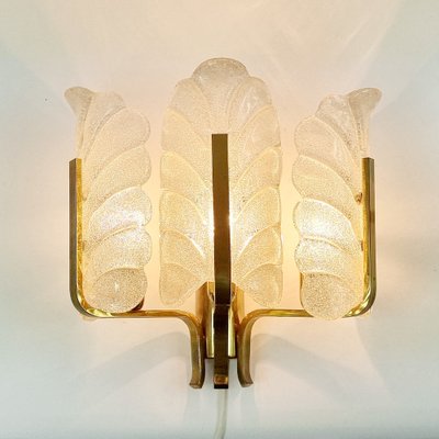 Large Scandinavian Glass & Brass Leaf Wall Light attributed to Carl Fagerlund for Orrefors, 1960s-BMM-1723925