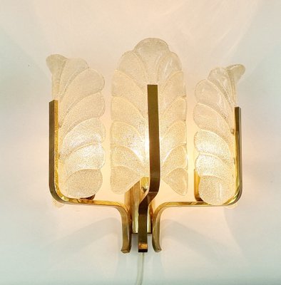 Large Scandinavian Glass & Brass Leaf Wall Light attributed to Carl Fagerlund for Orrefors, 1960s-BMM-1723925