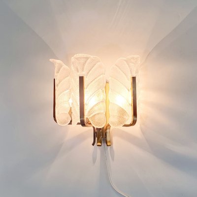 Large Scandinavian Glass & Brass Leaf Wall Light attributed to Carl Fagerlund for Orrefors, 1960s-BMM-1723925