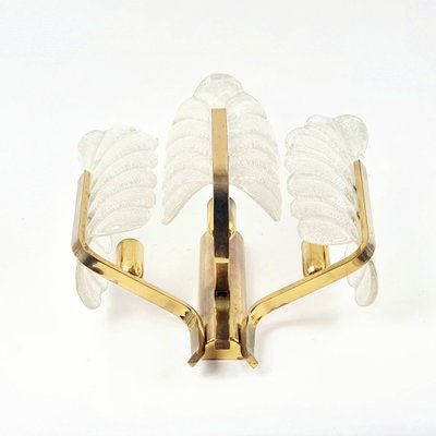 Large Scandinavian Glass & Brass Leaf Wall Light attributed to Carl Fagerlund for Orrefors, 1960s-BMM-1723925