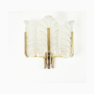 Large Scandinavian Glass & Brass Leaf Wall Light attributed to Carl Fagerlund for Orrefors, 1960s-BMM-1723925