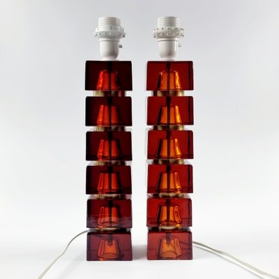 Large Scandinavian Glass & Brass Table Lamps attributed to Carl Fagerlund for Orrefors, Sweden, 1960s, Set of 2-BMM-1480505