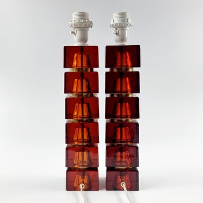 Large Scandinavian Glass & Brass Table Lamps attributed to Carl Fagerlund for Orrefors, Sweden, 1960s, Set of 2-BMM-1480505