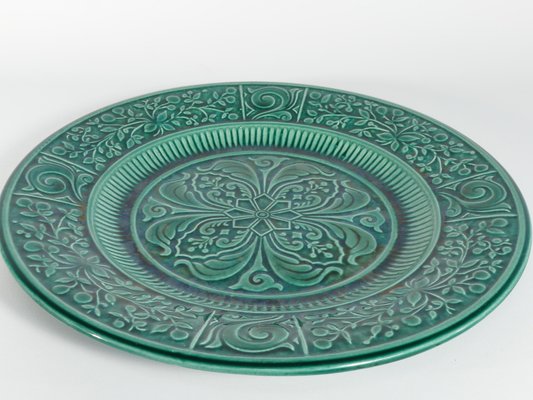 Large Scandinavian Modern Green Plate from Arol Ceramic, Norway, 1950s-RUK-1758073